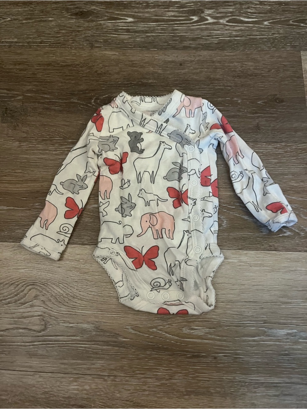 Carter's White Long-Sleeve One-Piece with Pink & Red Animal Print